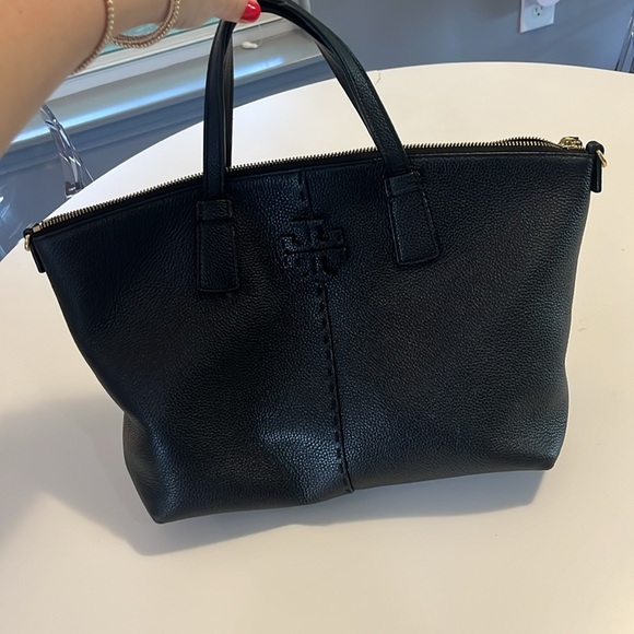 Tory Burch Black Pebbled Leather McGraw Top Zip Satchel Bag - Picture 2 of 8